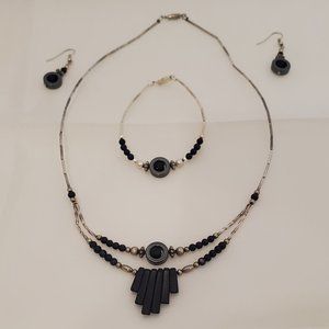 Hematite-Onyx-Silver Jewelry Set
